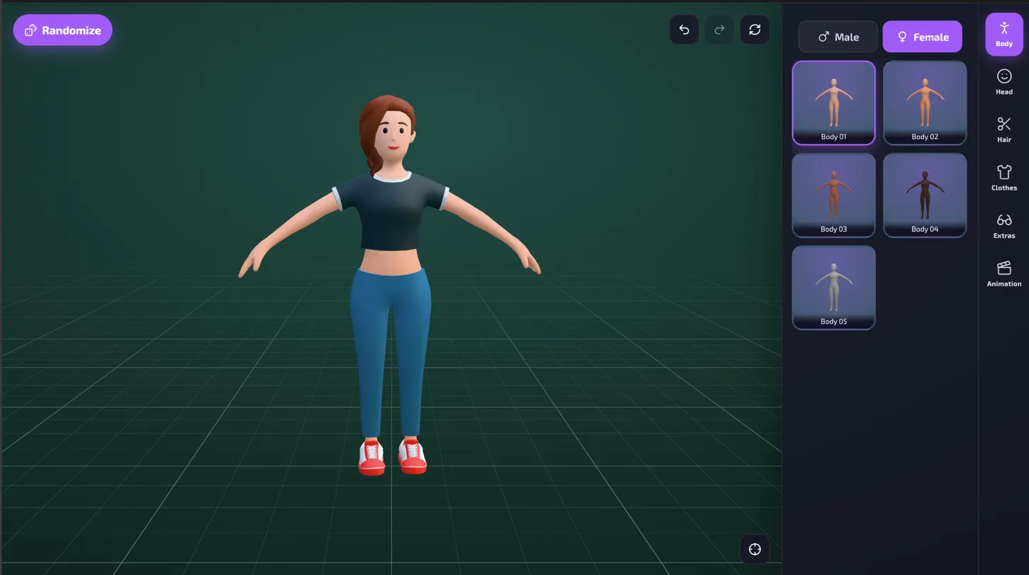 The embeddable Wardrobe editor, customizing a 3D avatar